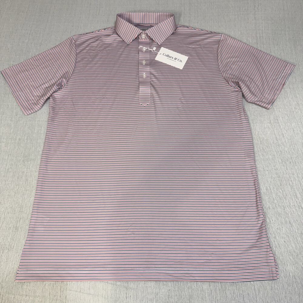 Collars & Co Polo Red Blue Stripe AOP Medium Relaxed Featherweight Flex NWT